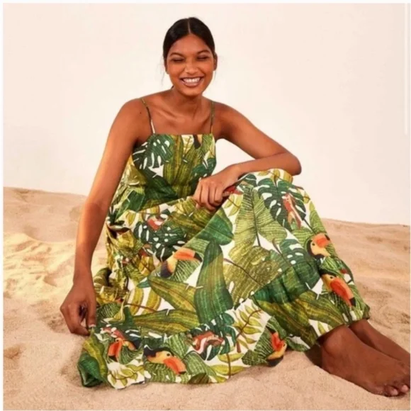 FARM Rio Green Tropical Parrot Print Maxi Dress - Picture 3 of 7